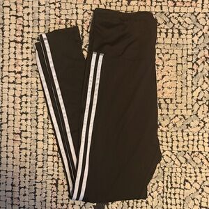 Black Adidas leggings with White Stripes
